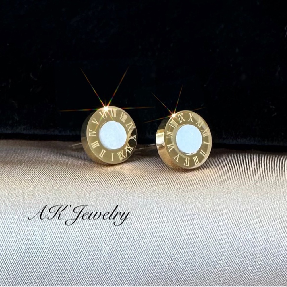 💎EARRINGS Roman Numeral Plated White Inlay, Pierced